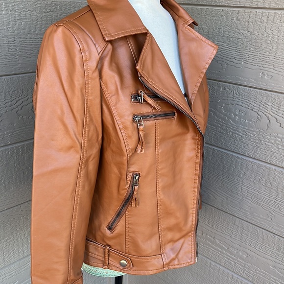 Blue B Brown Faux Leather Jacket - Picture 1 of 8